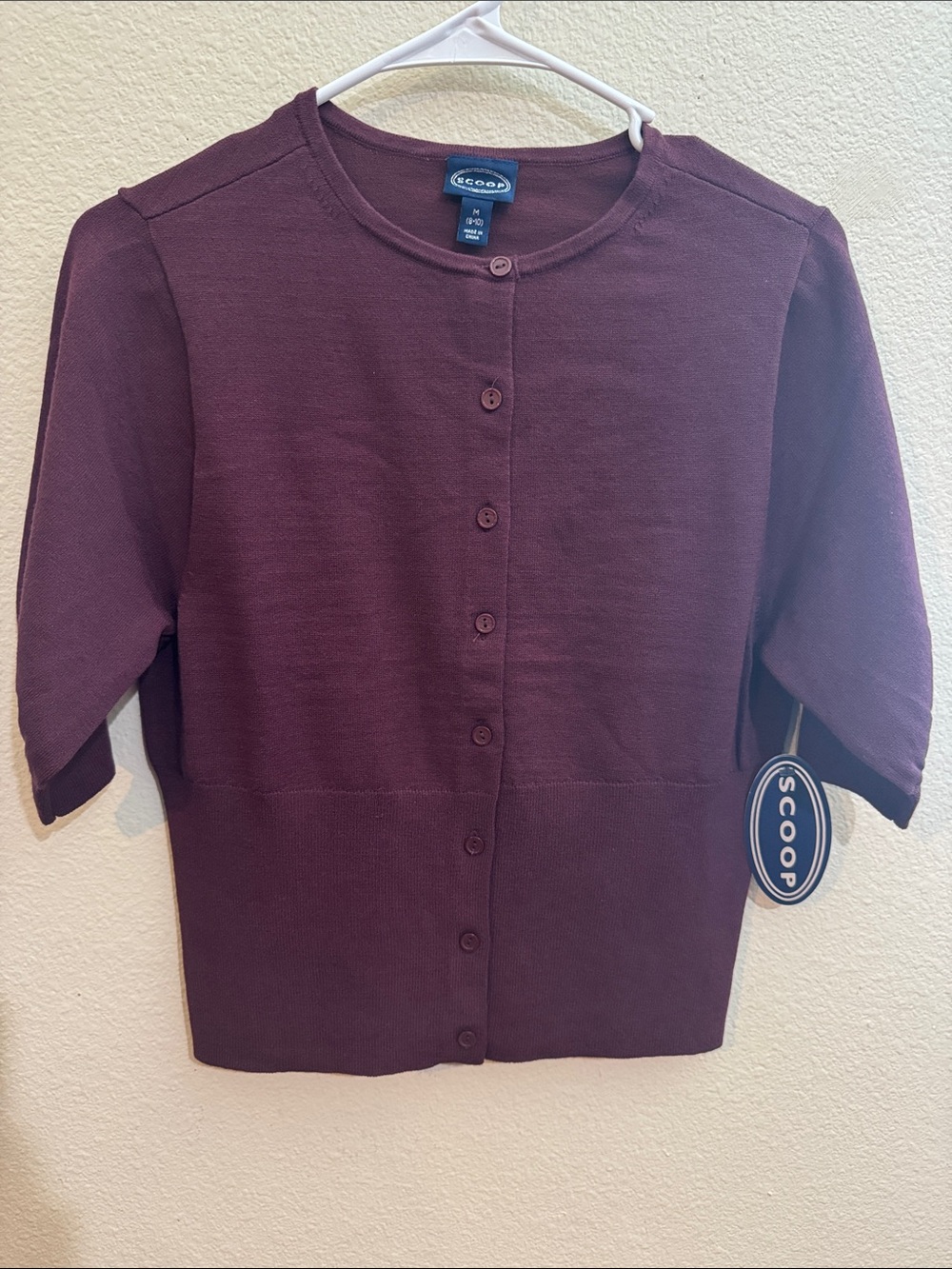 Scoop Women's Plum Button-Front Short Sleeve Cardigan